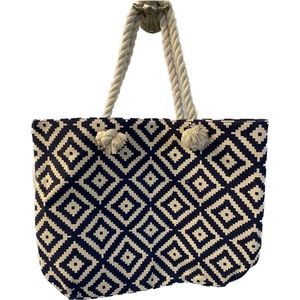 Blue and white tote